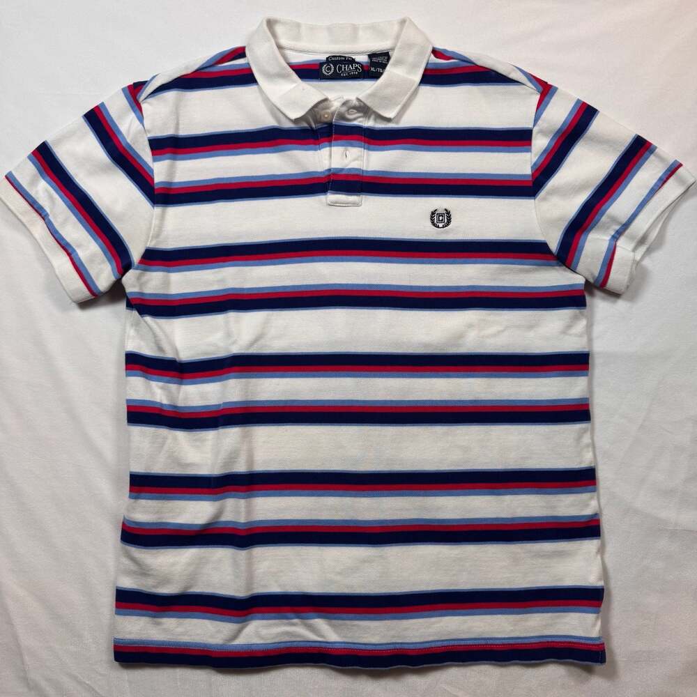 Chaps Custom Fit Striped Polo Shirt White/Red/Blue